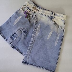 Stylish Wrap Style Assymetrical Denim Skirt